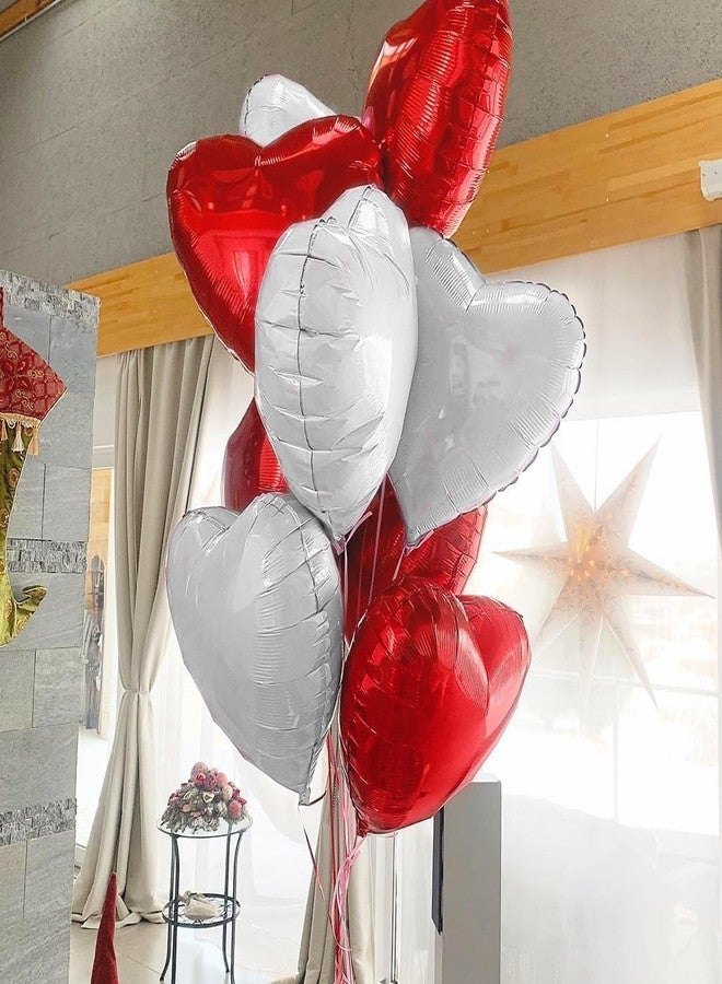 AMFIN (Pack of 10) 18 Inch Heart Foil Balloons - Red & White - Image 4